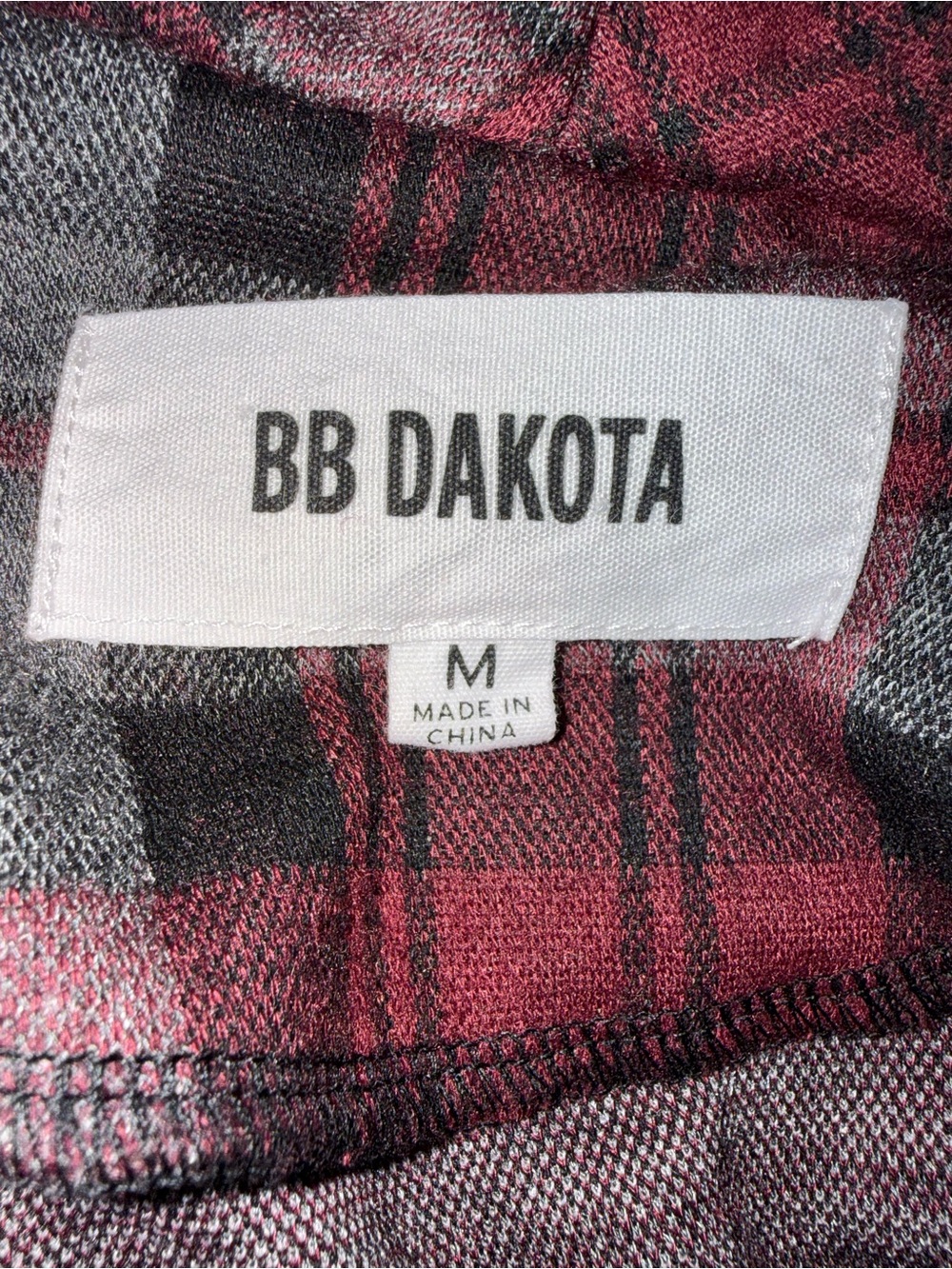 BB Dakota Plaid Drape Front Cardigan Red Grey Open Front Jacket Sweater Medium M - Picture 3 of 8